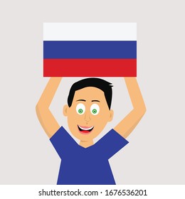 niño sostiene la bandera de Rusia. ilustración vectorial.