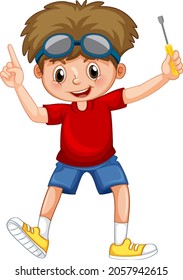 A boy holding screwdriver on white background illustration