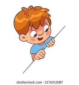 Boy holding a sheet of paper. Colorful cartoon characters. Funny vector illustration. Isolated on white background