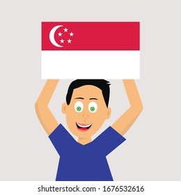 boy is holding singapore flag. vector illustration.