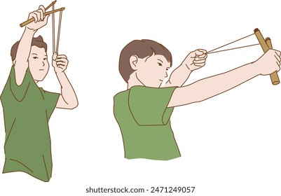 boy holding slingshot with stone