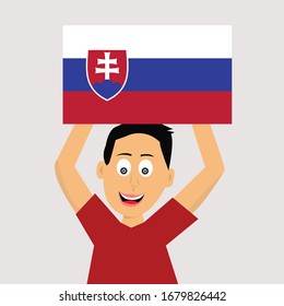 boy is holding slovakia flag. vector illustration.