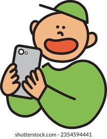 Boy holding smartphone with both hands
