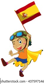 Boy holding Spain flag illustration