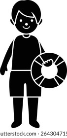 Boy holding swimming ring  silhouette vector isolated.
Summer beach boy silhouette design.
Transparent background. 
