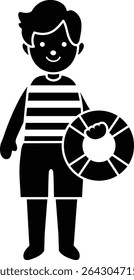 Boy holding swimming ring  silhouette vector isolated.
Summer beach boy silhouette design.
Transparent background. 