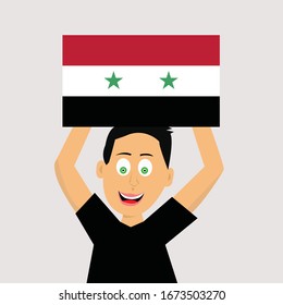 boy is holding syria flag. vector illustration.