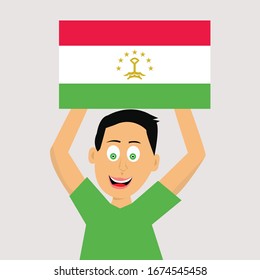 niño sostiene la bandera de Tayikistán. ilustración vectorial.