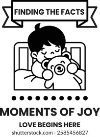 A boy is holding a teddy bear and sleeping in the style of sign illustrations