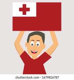 boy is holding tonga flag. vector illustration.