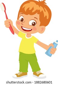 Boy Holding A Toothbrush And Toothpaste