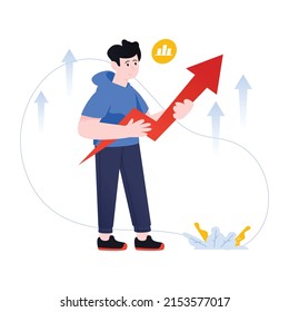 Boy holding a trophy cup, flat illustration of accomplishment 

