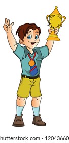 Boy Holding a Trophy, vector illustration