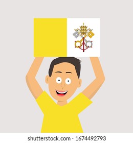 niño sostiene la bandera del Vaticano. ilustración vectorial.