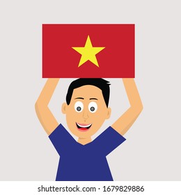 boy is holding vietnam flag. vector illustration.