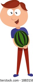 Boy holding a watermelon,illustration,vector on white background