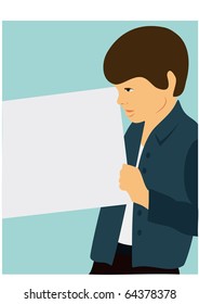 Boy holding white paper