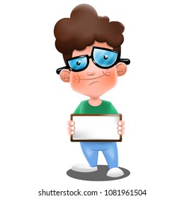 Boy holding a whiteboard cartoon vector