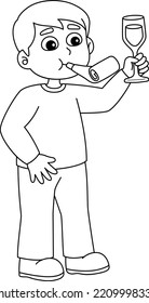 Boy Holding Wine Isolated Coloring Page for Kids