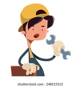 Boy holding working tool vector illustration cartoon character