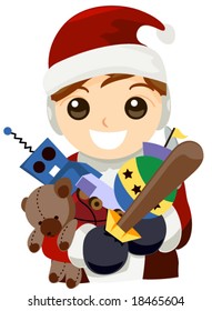 Boy holding Xmas toys - Vector