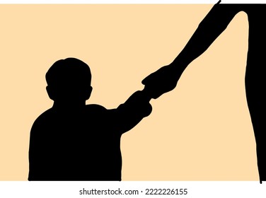 a boy holds the hand of his beloved mother