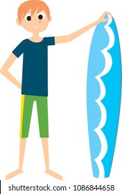 boy holds the surfboard