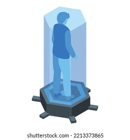 Junge Hologramm Symbol isometrische Vektorgrafik. Planet Zukunft. Katzenerde