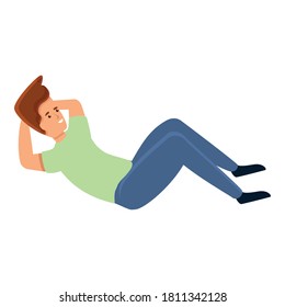Boy at Home training, exercise icon. Cartoon of boy training at home. Exercise vector icon for web design isolated on white background