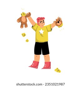Boy Hooligan with Bad Behavior Tearing Teddy Bear Toy Vector Illustration