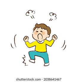A boy hopping in anger.
