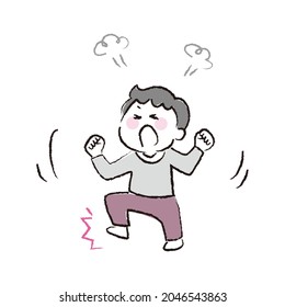A boy hopping in anger.