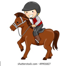 Boy Horseback Riding - Vector