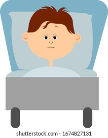 Boy in hospital bed, illustration, vector on white background.