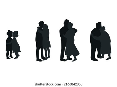 Boy hug girl boyfriend together growing up Silhouettes premium vector