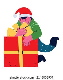 boy hugging a christmas gift isolation style
