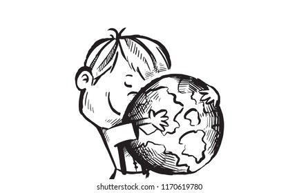 Boy Hugging Earth