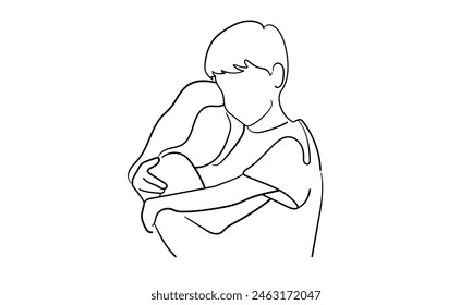 Boy hugging girl continuous line art drawing isolated on white background. Vector illustration