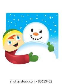 Boy Hugging Snowman