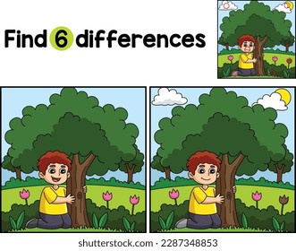 Boy Hugging Tree Find The Differences