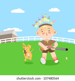 Boy hunting. Vector illustration