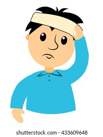 The boy is hurt by the head. Clip art for business. Isolated on white. Vector.