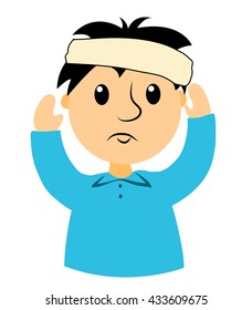 The boy is hurt by the head. Clip art for business. Isolated on white. Vector.