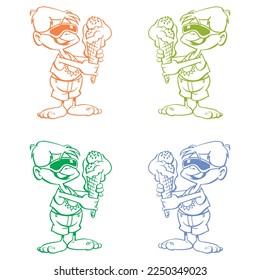 Boy With Ice Cream In Hands Vector Illustration