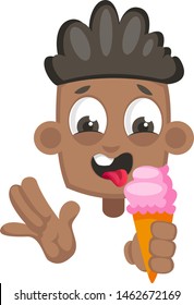 Boy with ice cream, illustration, vector on white background.