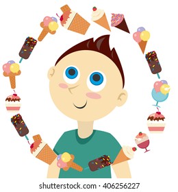 Boy. ice cream. Vector Illustration