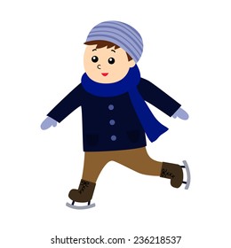 A boy ice skating, isolated, vector illustration