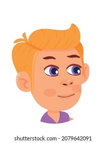Icono de chico. Cabeza de niño de caricatura. Niño de aspecto feliz