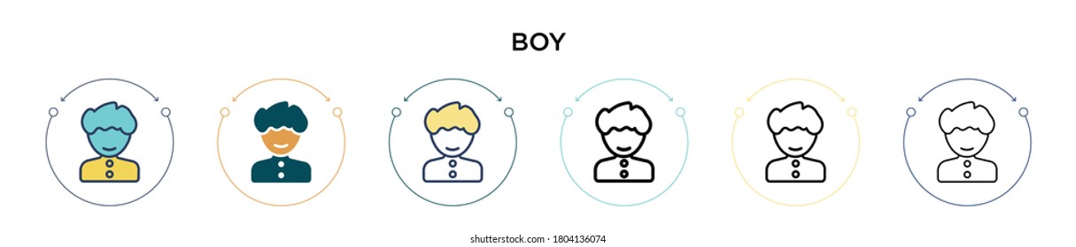 Boy icon in filled, thin line, outline and stroke style. Vector illustration of two colored and black boy vector icons designs can be used for mobile, ui, web