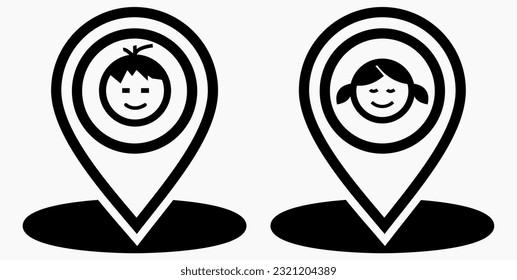 Boy icon. Gir icon.Geotag the child. Tracking children. Vector graphics.
